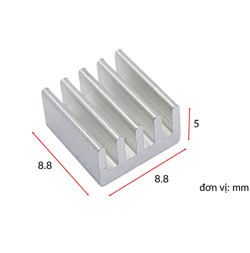 Nhôm tản nhiệt mini 8.8 x 8.8 x 5mm màu bạc
